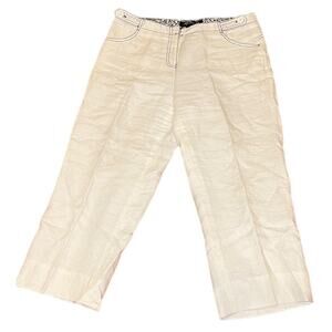 Women's Martha B White Linen Lined Capri Pants Tab Accents Contrast Stitch SZ 10